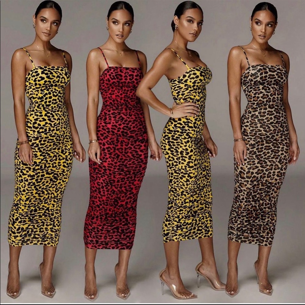Red leopard print bodycon dress